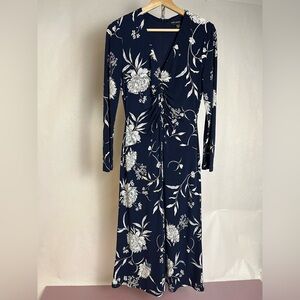 Maggy London Navy Floral Long Sleeve Dress